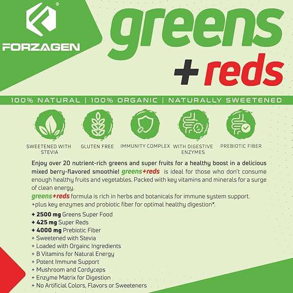 Forzagen Vegan Greens & Reds Superfood Powder - Organic Super Greens Powder | Premium Veggie Powder Supplement | 35 Servings Reds and Greens Superfood Powder - Image 4