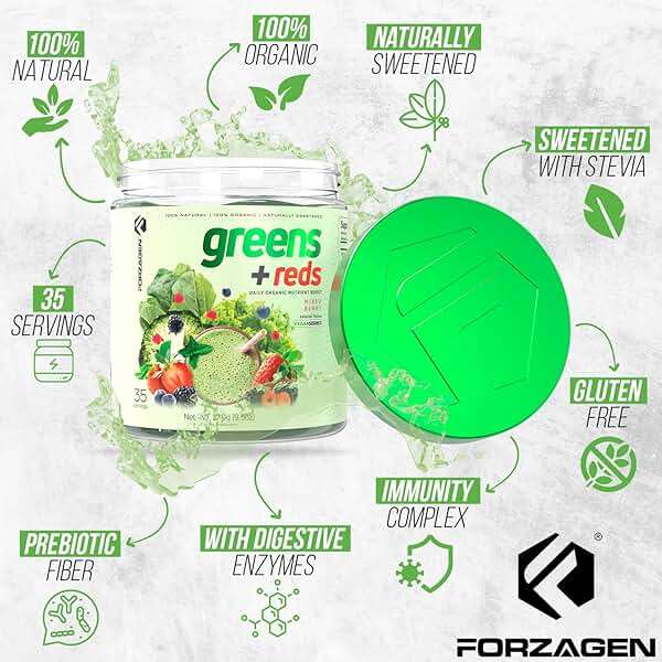 Forzagen Vegan Greens & Reds Superfood Powder - Organic Super Greens Powder | Premium Veggie Powder Supplement | 35 Servings Reds and Greens Superfood Powder - Image 6