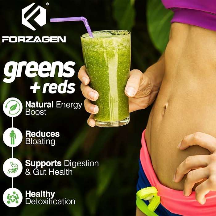 Forzagen Vegan Greens & Reds Superfood Powder - Organic Super Greens Powder | Premium Veggie Powder Supplement | 35 Servings Reds and Greens Superfood Powder - Image 8