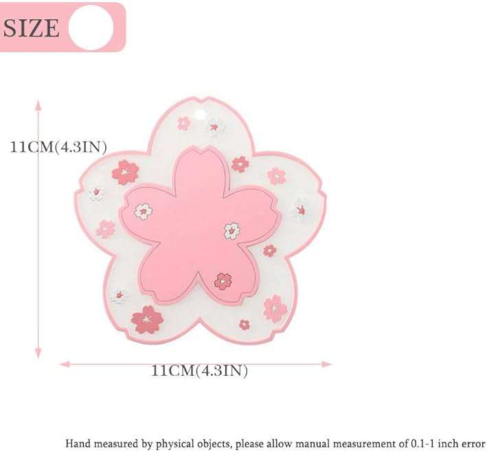 Sakura Coffee Cup Mat Kawaii Coaster 2PCS Cute Cherry Blossom PVC Home Tea Mug Pink Flower Pattern Anti-Skid Pot Bowl Pad Placemat for Desk Drink Table Decor Kawaii Accessories (Small) - Image 3