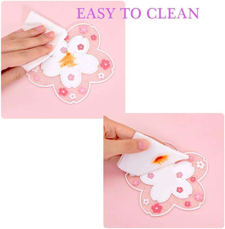 Sakura Coffee Cup Mat Kawaii Coaster 2PCS Cute Cherry Blossom PVC Home Tea Mug Pink Flower Pattern Anti-Skid Pot Bowl Pad Placemat for Desk Drink Table Decor Kawaii Accessories (Small) - Image 4