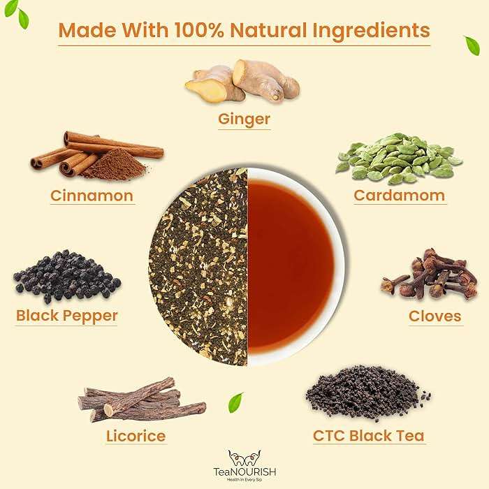 TeaNOURISH Ginger Masala Chai Tea | Assam CTC Loose Black Tea | Blended with Authentic Indian Spices | Indian Ginger Tea | 100% NATURAL INGREDIENTS - 3.53oz/100g - Image 3