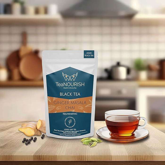 TeaNOURISH Ginger Masala Chai Tea | Assam CTC Loose Black Tea | Blended with Authentic Indian Spices | Indian Ginger Tea | 100% NATURAL INGREDIENTS - 3.53oz/100g - Image 4