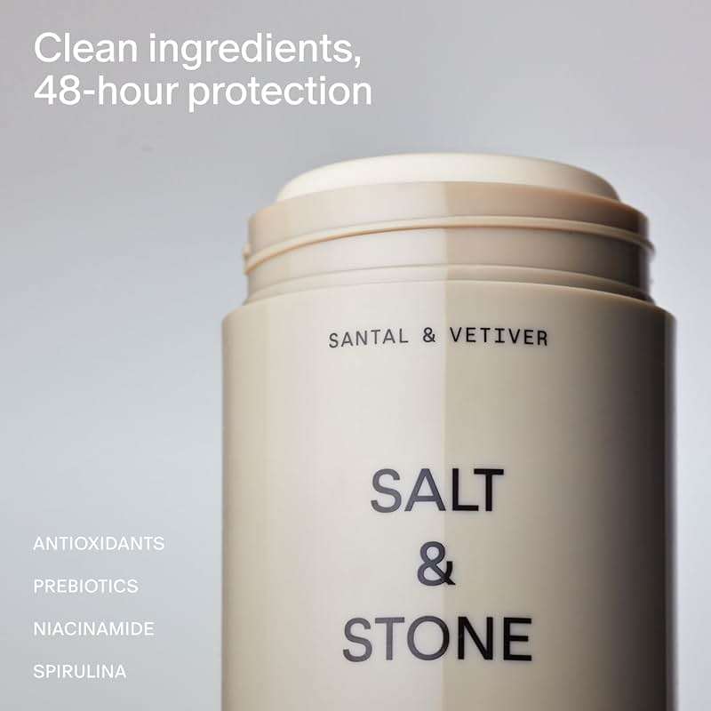 Salt & Stone Aluminum Free Deodorant | Extra Strength 48 Hour Protection for Women & Men | Made with Seaweed Extracts, Niacinamide & Prebiotics | Santal & Vetiver - Image 2