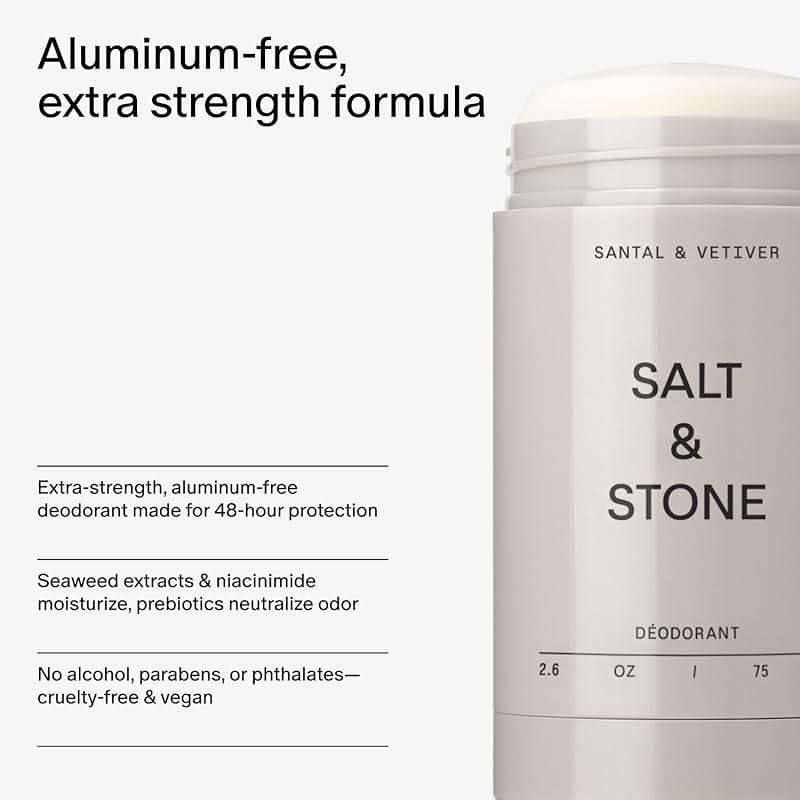 Salt & Stone Aluminum Free Deodorant | Extra Strength 48 Hour Protection for Women & Men | Made with Seaweed Extracts, Niacinamide & Prebiotics | Santal & Vetiver - Image 5