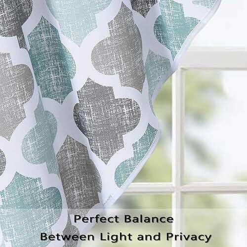 CAROMIO Swag Curtain Valances, Geometric Quatrefoil Trellis Printed Cotton Blend Tailored Swag Curtains for Kitchen Bathroom Window, Aqua/Mint/Grey, 56" W x 36" L - Image 7