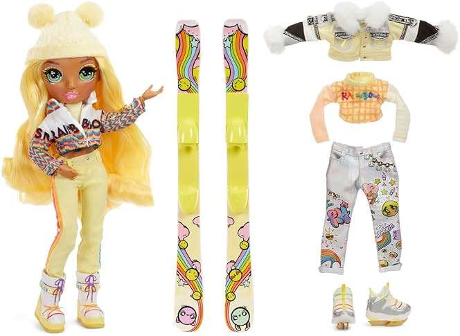 Rainbow High Winter Break Sunny Madison – Yellow Fashion Doll and Playset with 2 Designer Outfits, Pair of Skis & Accessories - Image 4