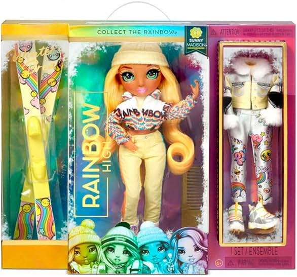 Rainbow High Winter Break Sunny Madison – Yellow Fashion Doll and Playset with 2 Designer Outfits, Pair of Skis & Accessories - Image 5