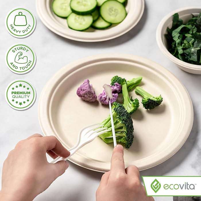 Ecovita 100% Compostable Paper Plates [9 in.] – 150 Disposable Plates Eco Friendly Sturdy Tree Free Liquid and Heat Resistant Alternative to Plastic or Paper Plates - Image 4