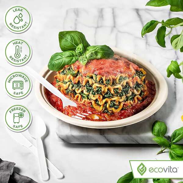 Ecovita 100% Compostable Paper Plates [9 in.] – 150 Disposable Plates Eco Friendly Sturdy Tree Free Liquid and Heat Resistant Alternative to Plastic or Paper Plates - Image 5
