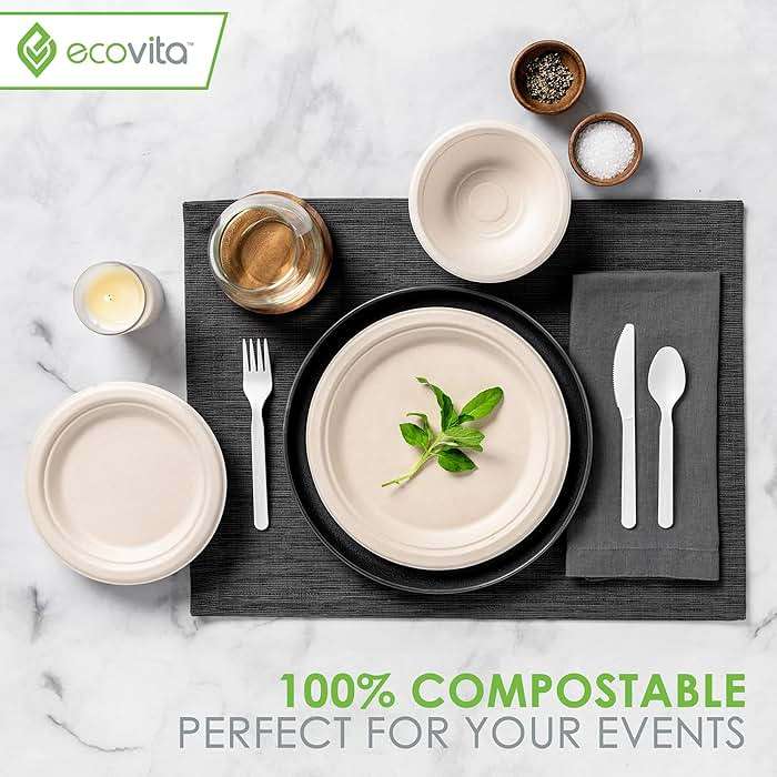 Ecovita 100% Compostable Paper Plates [9 in.] – 150 Disposable Plates Eco Friendly Sturdy Tree Free Liquid and Heat Resistant Alternative to Plastic or Paper Plates - Image 6