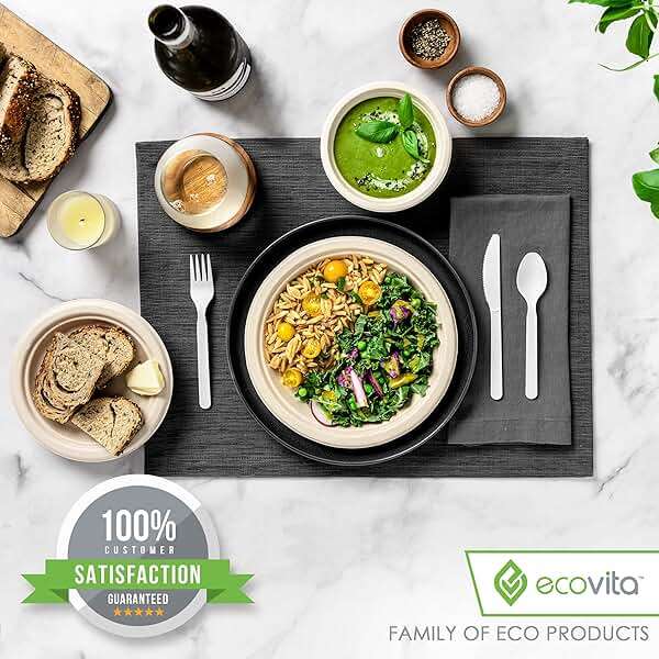 Ecovita 100% Compostable Paper Plates [9 in.] – 150 Disposable Plates Eco Friendly Sturdy Tree Free Liquid and Heat Resistant Alternative to Plastic or Paper Plates - Image 8