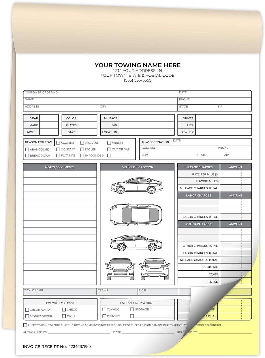 Custom Printed 8.5 x 11 inches Carbonless Towing Invoice Receipt Books - NCR 2-Part Staple Bound Pads with Manila Cover Personalized with Your Company Name - 600 Qty - Image 1