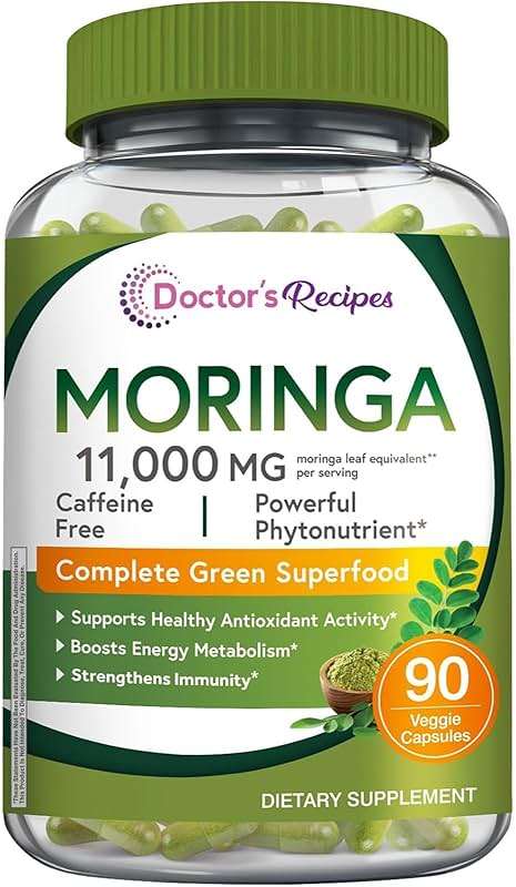 Doctor's Recipes Moringa, Complete Green Superfood, Natural Antioxidant Support, Non-GMO, 90 Vegan Caps, No Caffeine Soy Gluten - Image 1