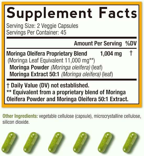 Doctor's Recipes Moringa, Complete Green Superfood, Natural Antioxidant Support, Non-GMO, 90 Vegan Caps, No Caffeine Soy Gluten - Image 2