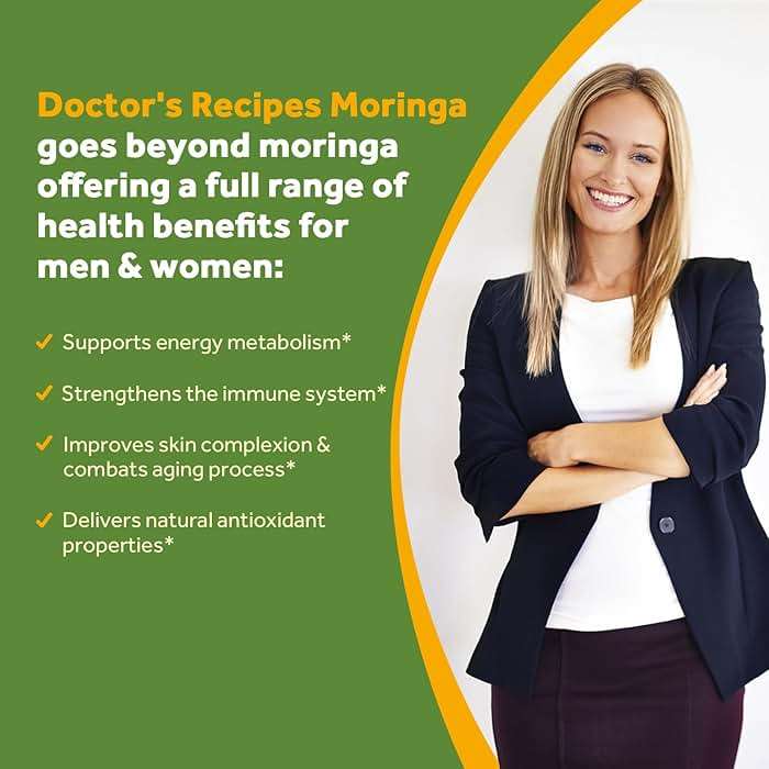 Doctor's Recipes Moringa, Complete Green Superfood, Natural Antioxidant Support, Non-GMO, 90 Vegan Caps, No Caffeine Soy Gluten - Image 3