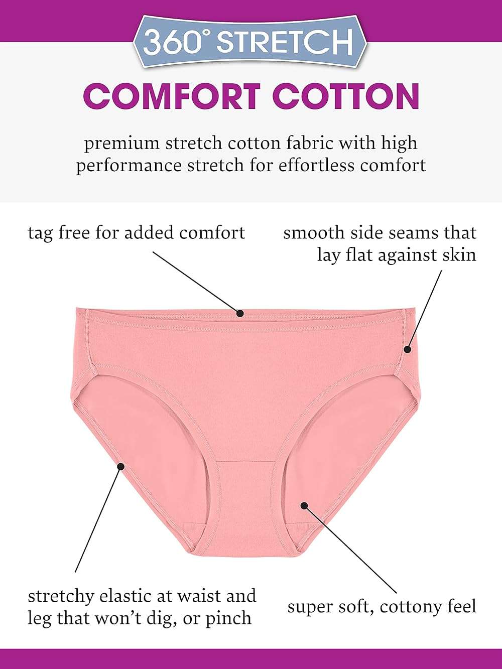 Fruit of the Loom Women's 360° Stretch Underwear, High Performance Stretch for Effortless Comfort, Available in Plus Size - Image 6