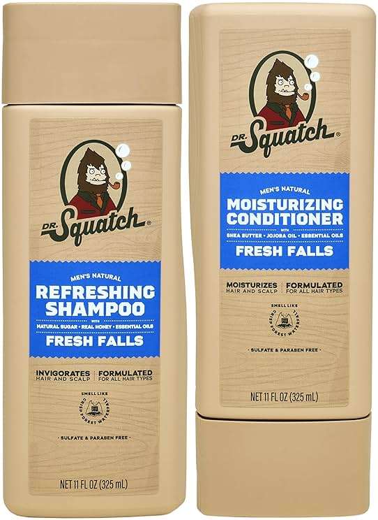 Dr. Squatch Men's Natural Shampoo and Conditioner Set – Sulfate & Paraben Free Natural Shampoo and Conditioner for Men – Scalp Nourishing Formula – Fresh Falls (11 fl oz, 2-Pack) - Image 1