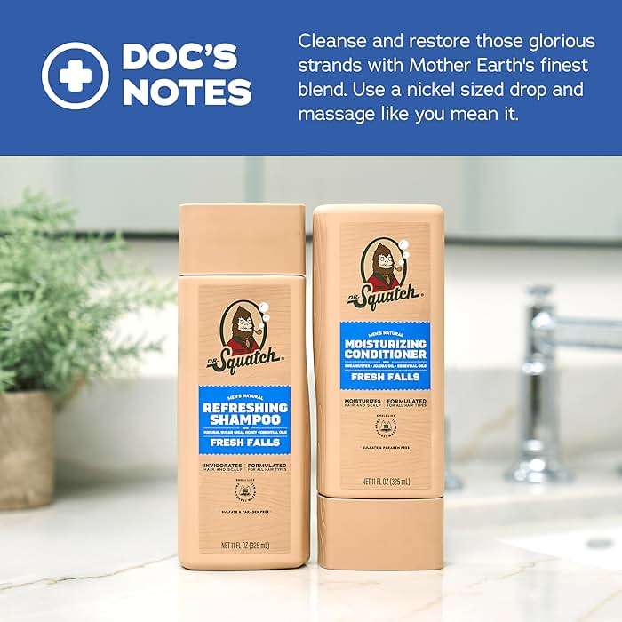 Dr. Squatch Men's Natural Shampoo and Conditioner Set – Sulfate & Paraben Free Natural Shampoo and Conditioner for Men – Scalp Nourishing Formula – Fresh Falls (11 fl oz, 2-Pack) - Image 5