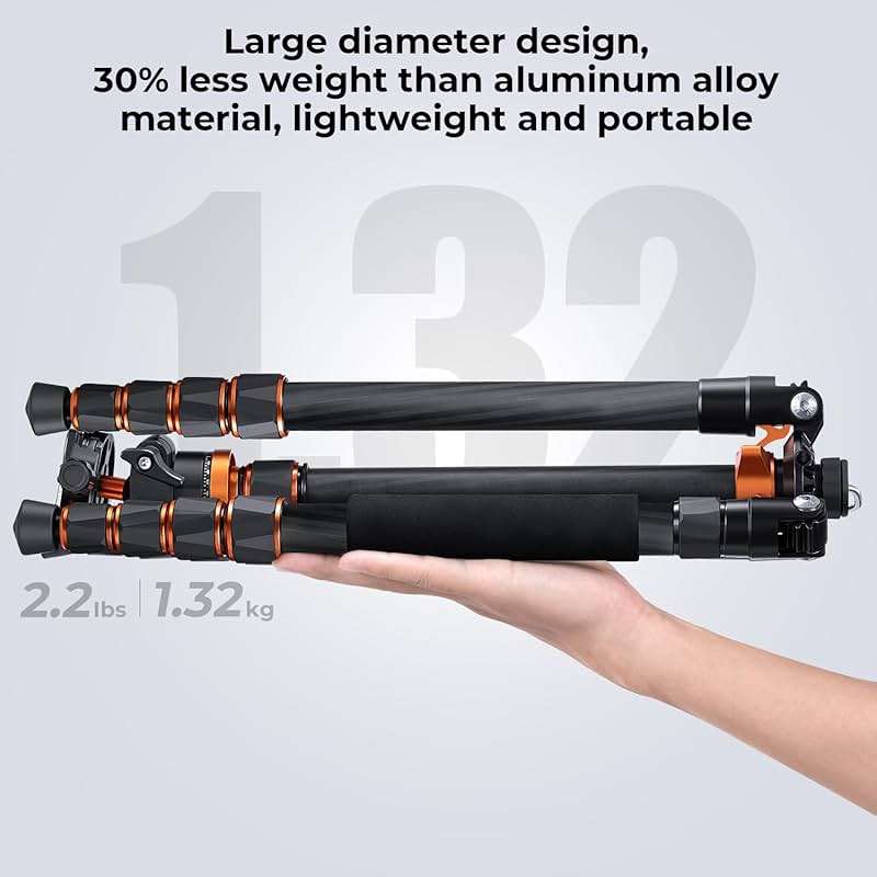 K&F CONCEPT 68" Carbon Fiber Camera Tripod,Compact Tripods with Metal Ball Head,Quick Release Plate,Detachable Monopod 22lbs Load for DSLR with Phone Mount,D255C4+BH-28L - Image 4