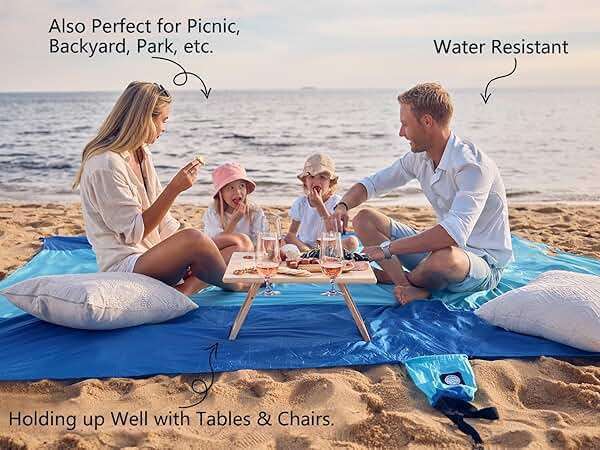 WEKAPO Beach Blanket Sandproof Waterproof, Extra Large Beach Mat, Oversized & Compact Sand Free, Quick Drying Beach Essentials for Vacation, Cruise, Picnic & Camping with Stakes - Image 4