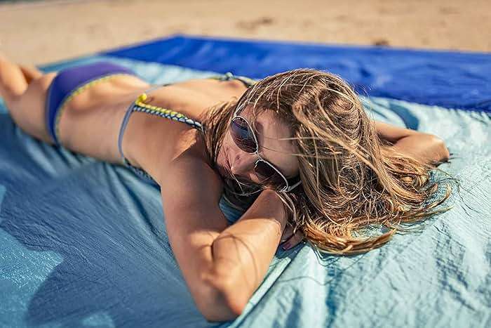 WEKAPO Beach Blanket Sandproof Waterproof, Extra Large Beach Mat, Oversized & Compact Sand Free, Quick Drying Beach Essentials for Vacation, Cruise, Picnic & Camping with Stakes - Image 7