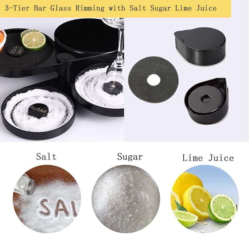 1 Pack 3 Tier Bar Glass Rimmer for Margarita and Cocktail, Bartender Tool,Salt Box Spice Container - Image 7