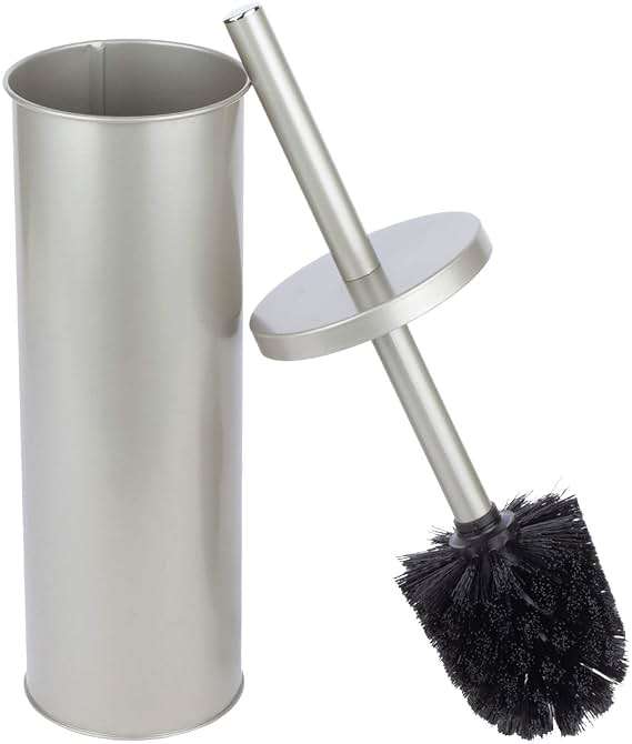 JS Jackson Supplies Sleek Toilet Brush and Holder with Metal Handle - Brushed Nickel - Image 1