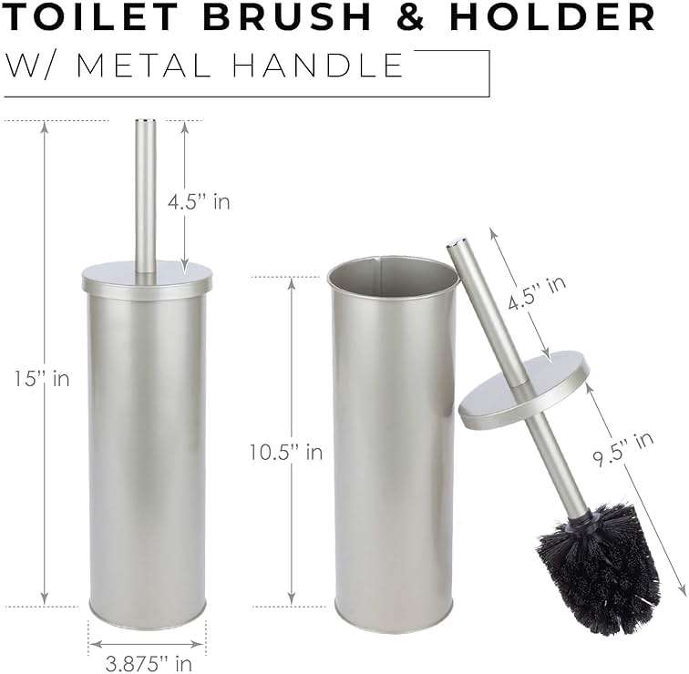 JS Jackson Supplies Sleek Toilet Brush and Holder with Metal Handle - Brushed Nickel - Image 3