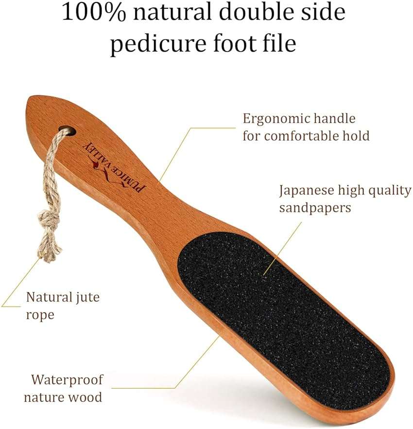 Pumice Stone Foot File - Wooden Pedicure Feet Scrubber with Handle for Callus, Dry, and Dead Skin Removal - Heel Scraper for Feet, Hands, and Body - Foot Filer for Use in Shower - Image 2
