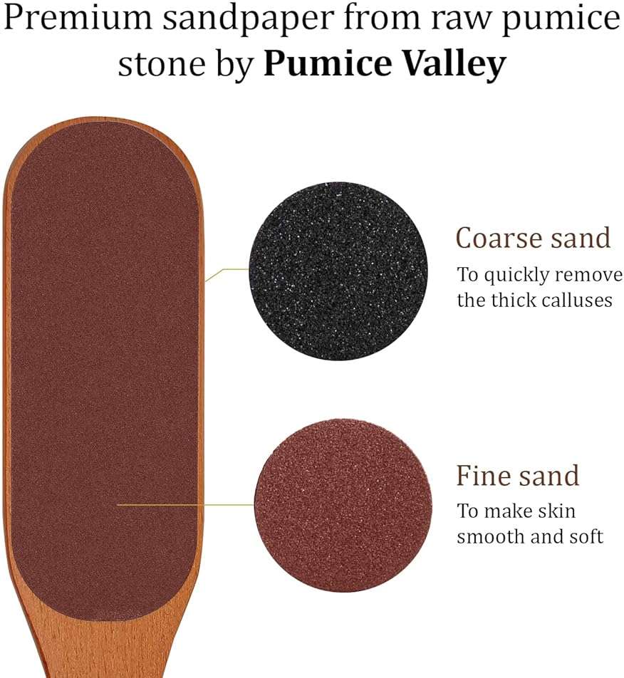 Pumice Stone Foot File - Wooden Pedicure Feet Scrubber with Handle for Callus, Dry, and Dead Skin Removal - Heel Scraper for Feet, Hands, and Body - Foot Filer for Use in Shower - Image 3
