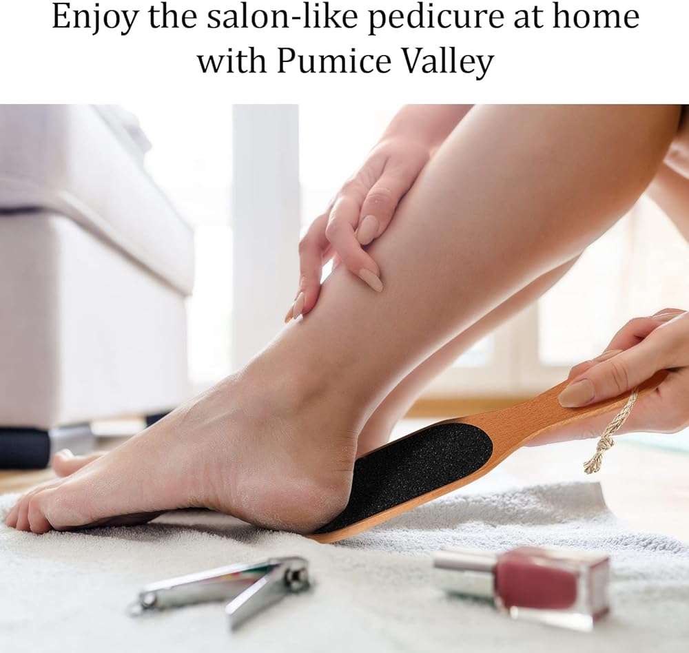 Pumice Stone Foot File - Wooden Pedicure Feet Scrubber with Handle for Callus, Dry, and Dead Skin Removal - Heel Scraper for Feet, Hands, and Body - Foot Filer for Use in Shower - Image 6