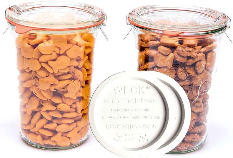 Weck Canning Jars 743 Sourdough Starter,Set of 2 Weck Mold Jars made of Transparent Glass,Set includes 2 WECK Mold 743 Jars with Glass & Keep Fresh Lids, Gaskets and Clips - Image 1