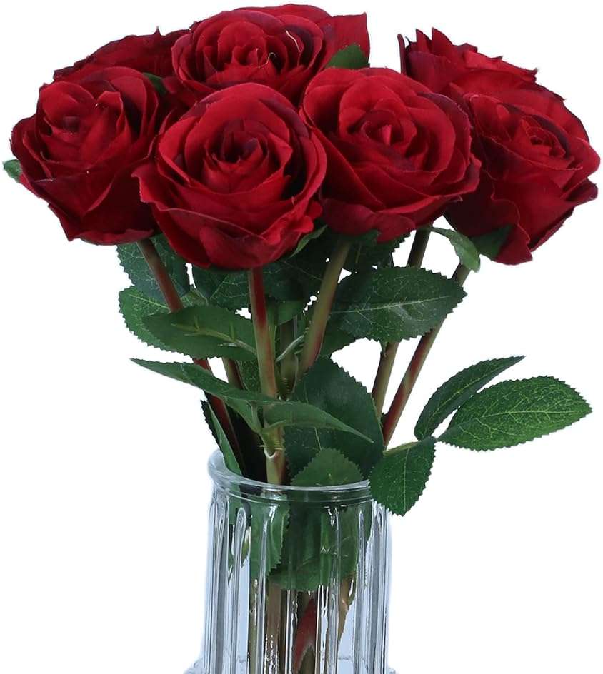 Tinsow Artificial Roses Flowers with 8 Heads for Flower Arrangement, Silk Latex Rose Bouquet for Home Decoration, Faux Roses for Valentine's Day Parties and Wedding Decoration (Red, 8) - Image 5