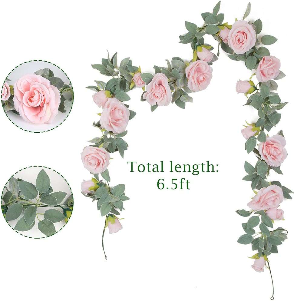 TELDRASSIL 4Pcs(26 FT) Artificial Rose Vine Fake Flower Garland Fake Silk Rose Hanging Vine for Wedding Party Background Arch Garden Background Decoration (Pink) - Image 3