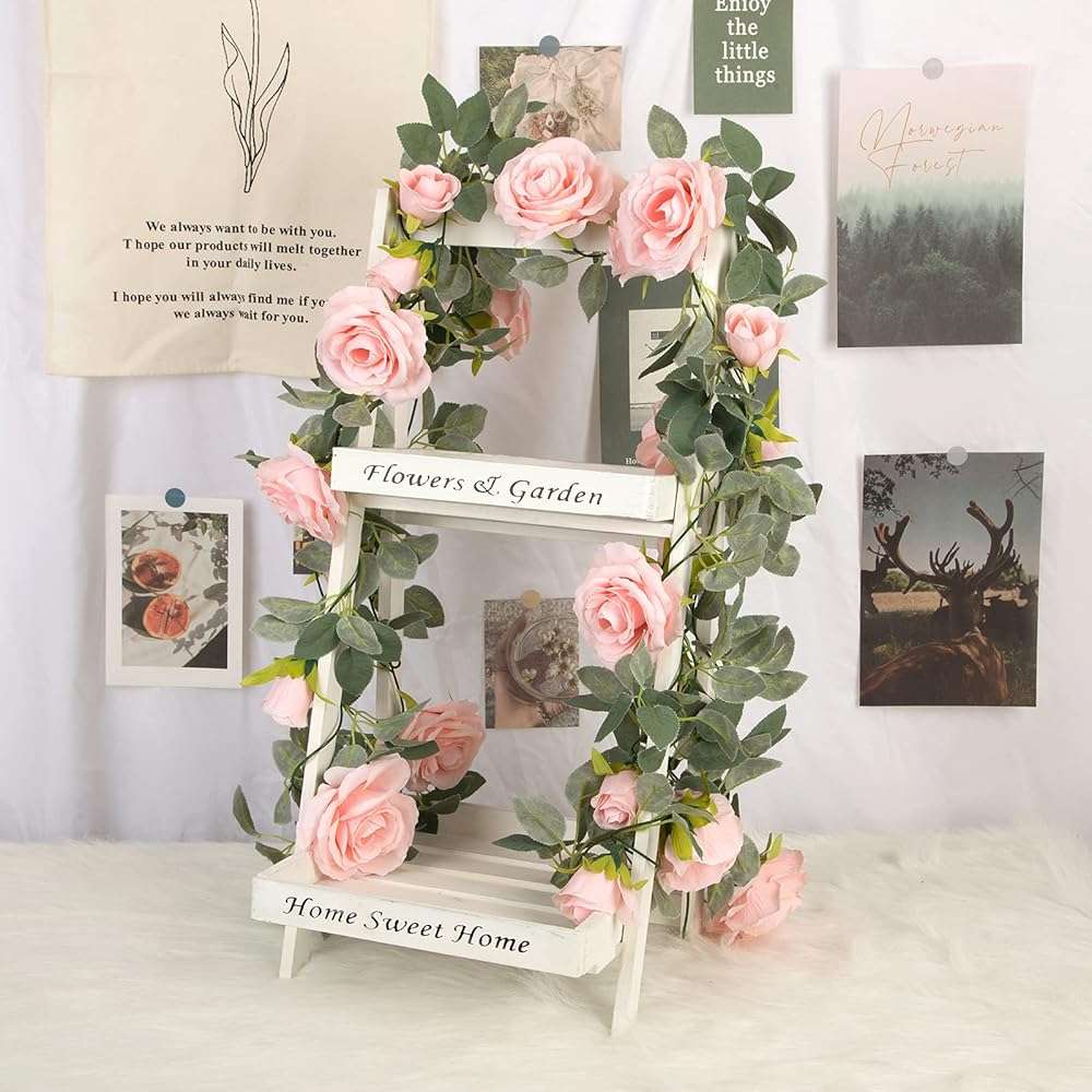 TELDRASSIL 4Pcs(26 FT) Artificial Rose Vine Fake Flower Garland Fake Silk Rose Hanging Vine for Wedding Party Background Arch Garden Background Decoration (Pink) - Image 4