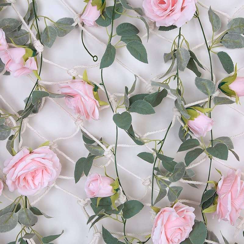 TELDRASSIL 4Pcs(26 FT) Artificial Rose Vine Fake Flower Garland Fake Silk Rose Hanging Vine for Wedding Party Background Arch Garden Background Decoration (Pink) - Image 6