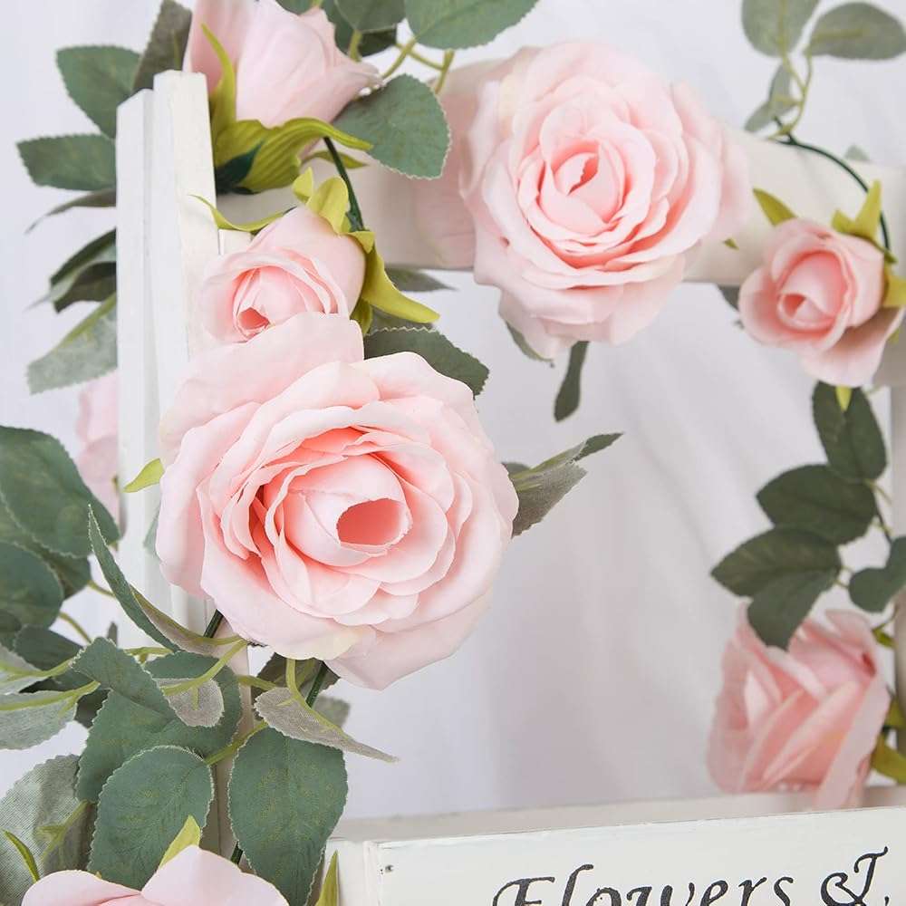 TELDRASSIL 4Pcs(26 FT) Artificial Rose Vine Fake Flower Garland Fake Silk Rose Hanging Vine for Wedding Party Background Arch Garden Background Decoration (Pink) - Image 7