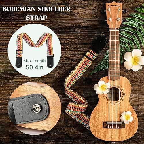 CAHAYA 21 Inch Ukulele Mahogany Beginner Kit Soprano Ukelele with Gig Bag Rainbow Strap Fretboard Stickers for Both Adults and Kids Professional Hawaiian Ukalalee Gifts CY0068 - Image 4