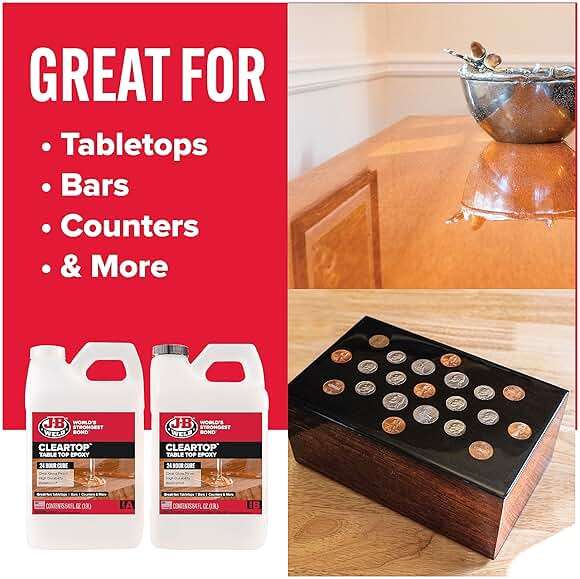 J-B Weld Tabletop Epoxy Resin, 1 Gallon Kit, 24 Hour Cure,Cures Clear, Scratch & Water Resistant - Image 6