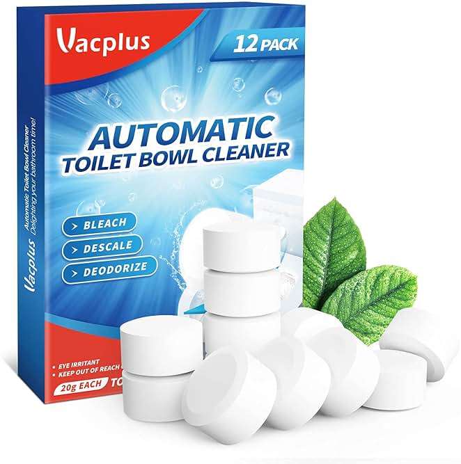 Vacplus Toilet Bowl Cleaner Tablets 12 PACK, Automatic Toilet Bowl Cleaners with Bleach for Deodorizing and Descaling, Bathroom Cleaner Against Tough Stains - Image 1