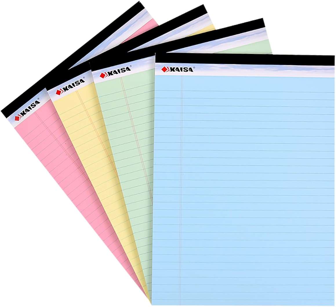 KAISA note pads Colored Legal Pad Writing Pads 8.5x11 inch, Wide Ruled, 40 Sheets/Pad, 20lb Colored Paper, Perforated Writing Pad with Sturdy Back (4 Pads), KSU-5972 - Image 1