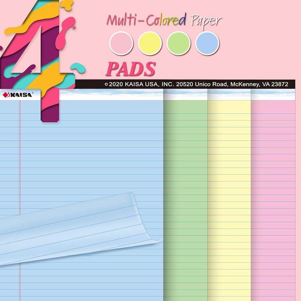KAISA note pads Colored Legal Pad Writing Pads 8.5x11 inch, Wide Ruled, 40 Sheets/Pad, 20lb Colored Paper, Perforated Writing Pad with Sturdy Back (4 Pads), KSU-5972 - Image 8