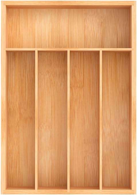 Unibambou Bamboo Utensil Drawer Organizer, Kitchen Organizer for Flatware Cutlery, Silverware Tray for Drawer (5 Slots, Natural) - Image 1