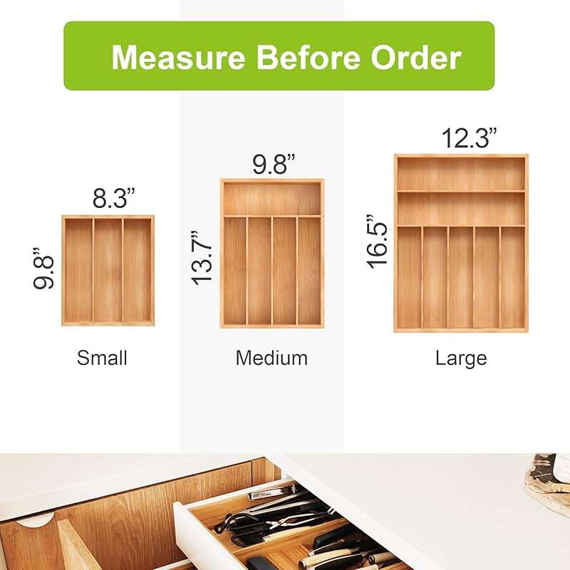 Unibambou Bamboo Utensil Drawer Organizer, Kitchen Organizer for Flatware Cutlery, Silverware Tray for Drawer (5 Slots, Natural) - Image 2