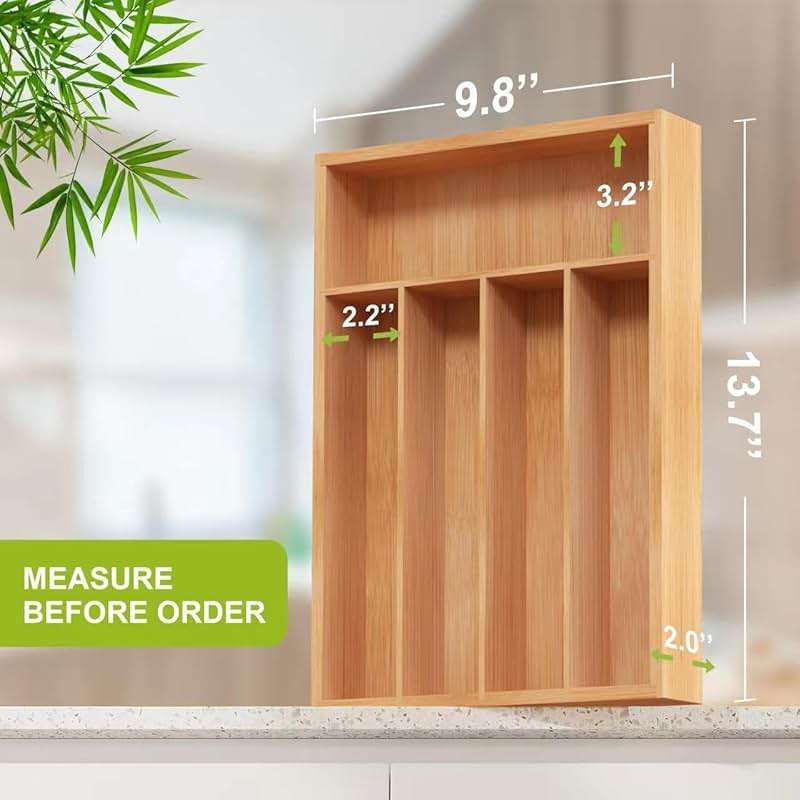 Unibambou Bamboo Utensil Drawer Organizer, Kitchen Organizer for Flatware Cutlery, Silverware Tray for Drawer (5 Slots, Natural) - Image 3
