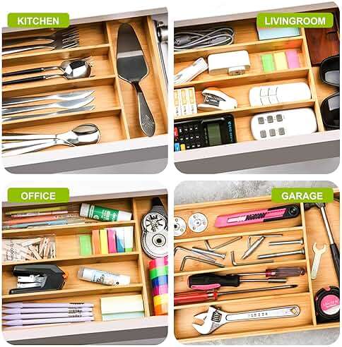Unibambou Bamboo Utensil Drawer Organizer, Kitchen Organizer for Flatware Cutlery, Silverware Tray for Drawer (5 Slots, Natural) - Image 7