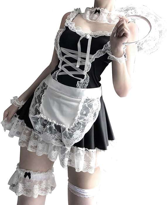 mzenuop Maid Dress Cosplay Sweet Classic Apron Costume with Socks - Image 1