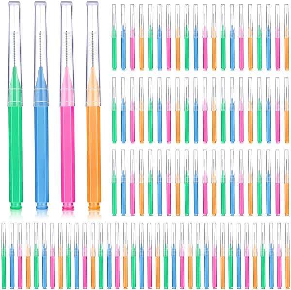 Patelai 100 Pieces Braces Dental Brush for Cleaner Interdental Toothpick Dental Tooth Flossing Head Oral Hygiene Flosser Toothpick Cleaners Tooth Tool(Bright Colors,Multiple Sizes) - Image 1