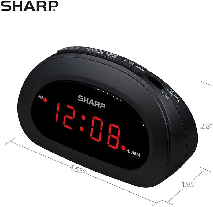 Sharp Small, Space-Saving Digital Alarm Clock – Compact Bedside Clock with Large Red LED Display, Easy Top Button Controls, Snooze, and Battery Backup – Perfect for Bedroom, Dorm, or Travel - Image 2